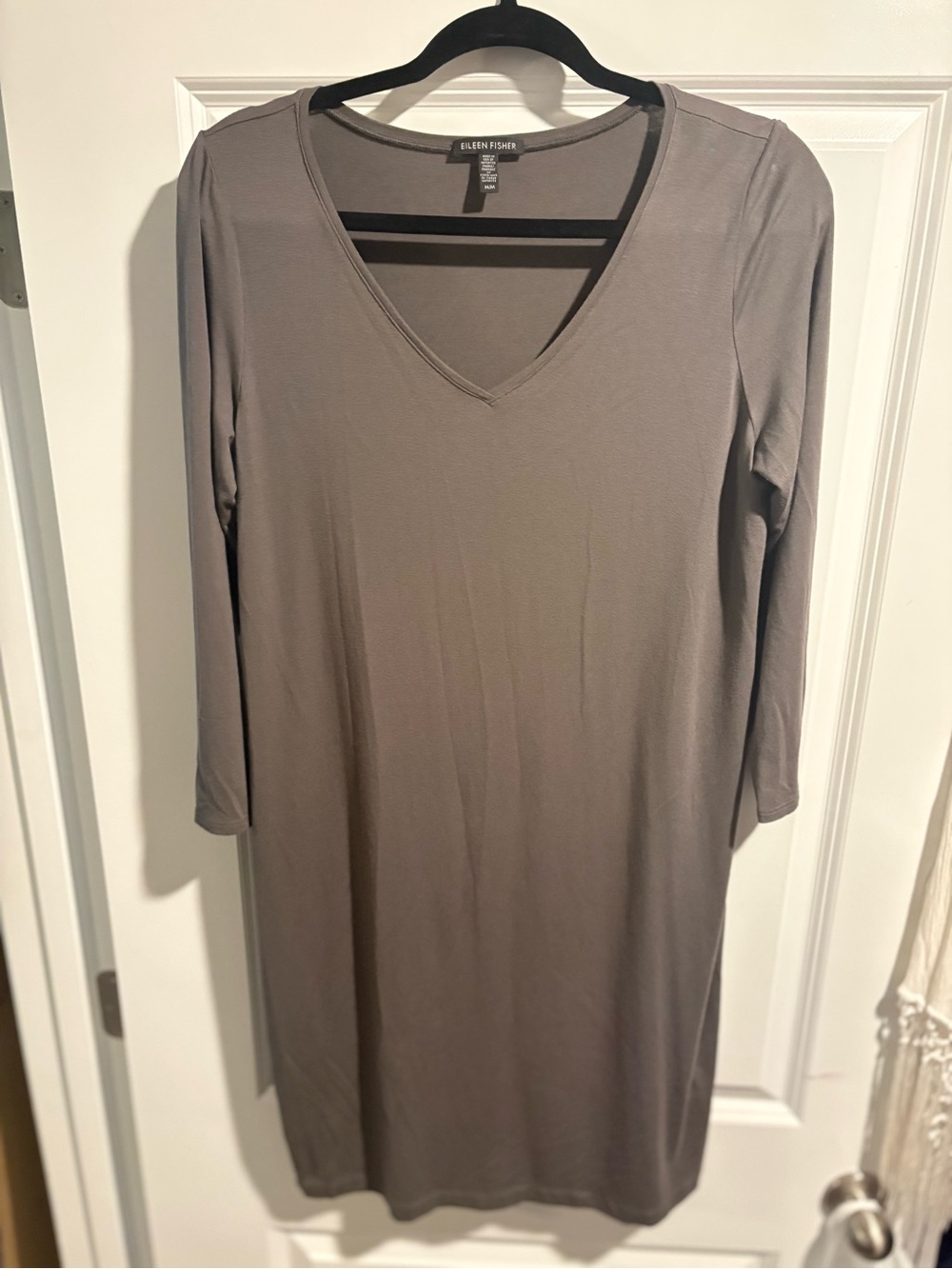 Eileen Fisher Taupe Gray V-Neck Long Sleeve Dress